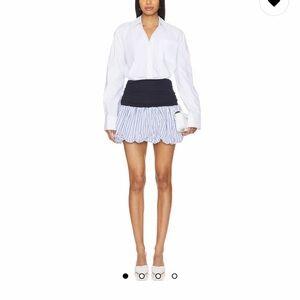 Revolve Lovers & Friends White Blouse with Navy and Striped Skirt